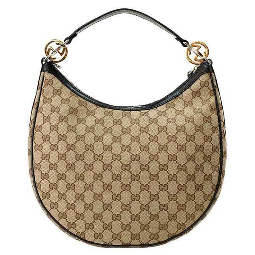 Gucci GG 1 3826 Bag Twins Black Hobo Shoulder Canvas Brown Leather